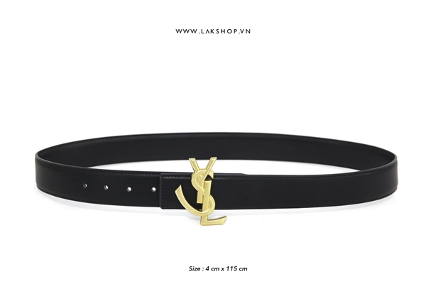 Y.S.L Logo Buckle Black Leather Belt (4cm)