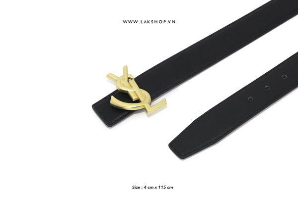 Y.S.L Logo Buckle Black Leather Belt (4cm)
