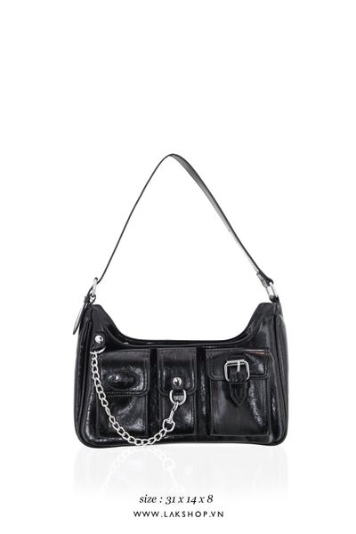 Black 3 Pocket with chain Shoulder Bag