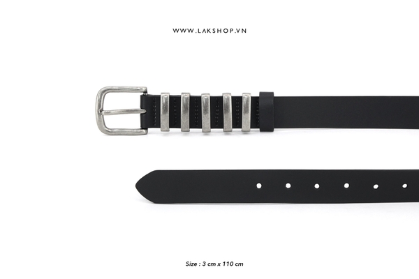 Thắt lưng 5 sọc Black Leather Belt (3cm)