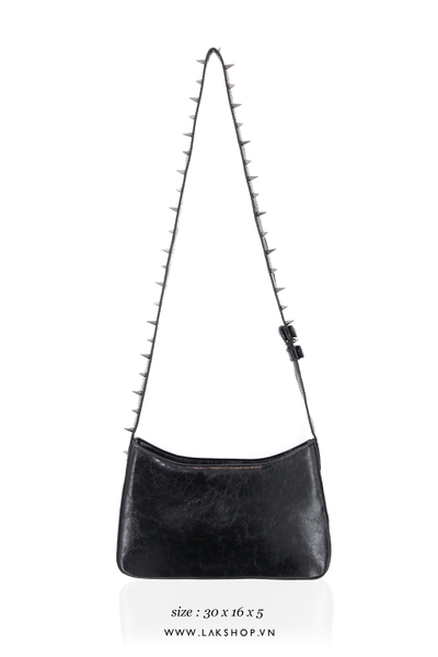 Túi Black Studded Leather Shoulder Bag