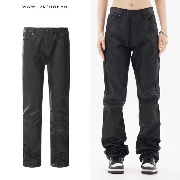 Black Waxed Cotton Trousers