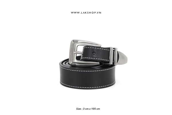 Thắt Lưng 2 Sọc Black Square Buckle Leather Belt(3cm)