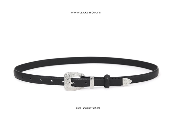 Thắt Lưng Cowboy Baroque Black Leather Belt (bản nhỏ 2cm)