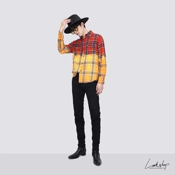 Áo Lak Studios Plaid Bleached Checked Flannel Shirt  cx5