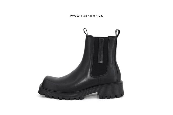 Black Square Toe Leather Chelsea Boot cs2