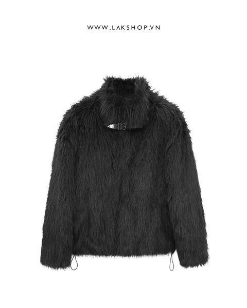 Áo Black Faux Fur with Embroidered Jacket cs2