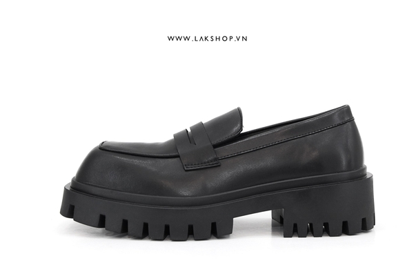 Giày Black Leather Square Loafers