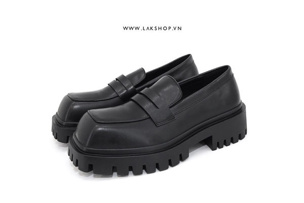 Giày Black Leather Square Loafers