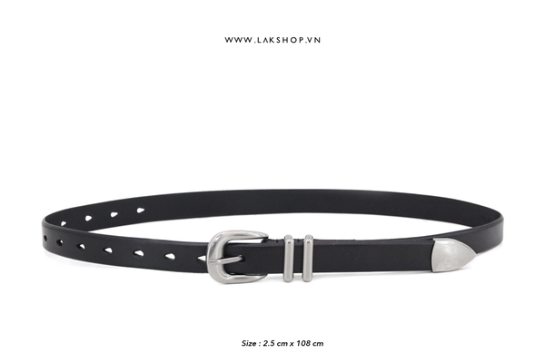 Black Leather Silver-tone Buckle Belt