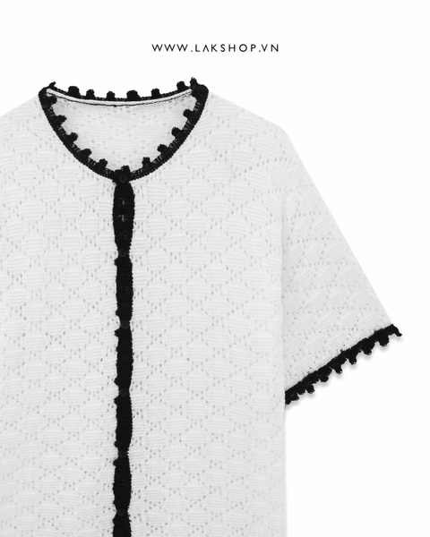 Áo White Knit with Black Trim Cardigan