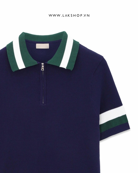 Áo Navy Stripe Neck Knit Polo