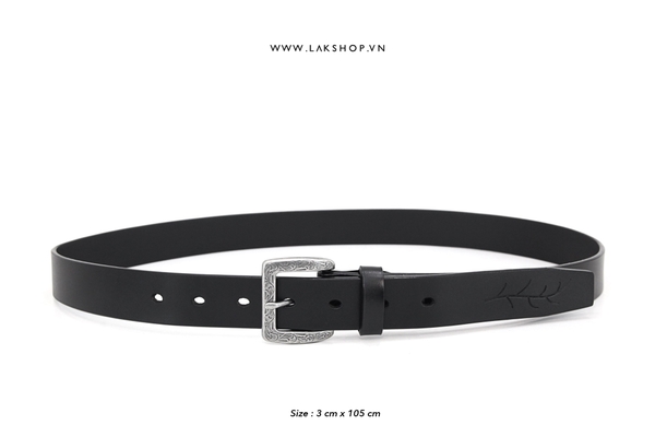 Thắt Lưng Black Leather Square Pattern Belt 3cm