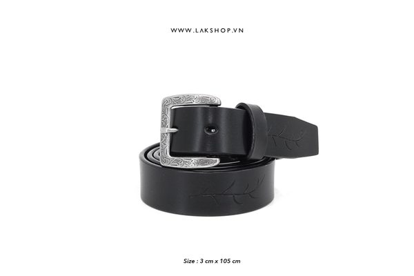 Thắt Lưng Black Leather Square Pattern Belt 3cm