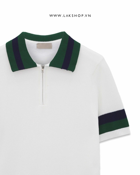 Áo White Stripe Neck Knit Polo