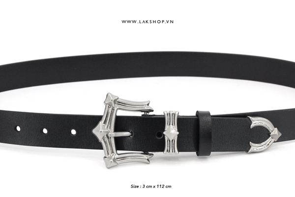 Thắt Lưng C.H Black Leather Rockstar Belt 3cm