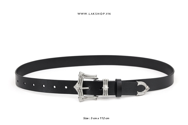 Thắt Lưng C.H Black Leather Rockstar Belt 3cm
