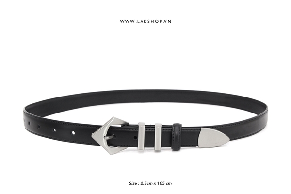 Black Leather Curved Buckle Belt 2.5cm