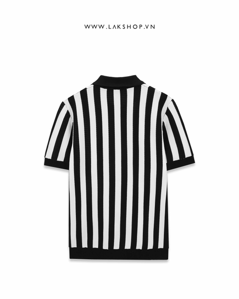 Áo Black&White Stripe Short Sleeve Polo-neck Cardigan