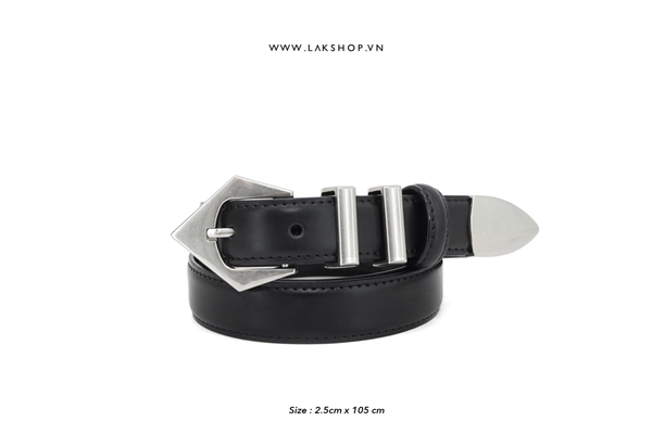 Thắt Lưng Black Leather Curved Buckle Belt 2.5cm