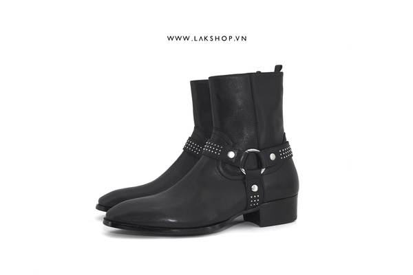Sajnt Laurent Paris Black Studded Wyatt Boots cs2