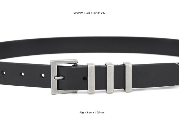 Black Leather Square 3 Striped Metal Belt 3cm