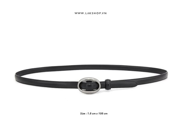 Thắt Lưng S.L.P Black Leather Oval Mini Belt (bản nhỏ 1.8cm)