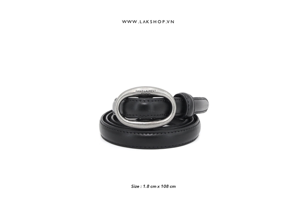 Thắt Lưng S.L.P Black Leather Oval Mini Belt (bản nhỏ 1.8cm)