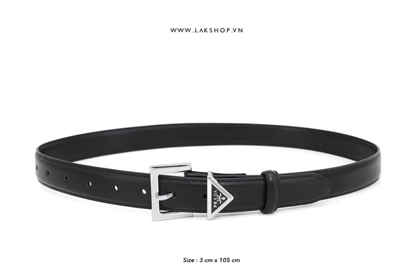Thắt Lưng P.R.D Black Leather Square Triangle Logo Belt 3cm