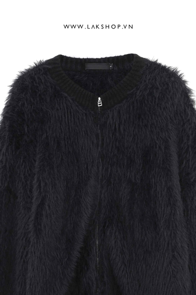 Áo Black Faux Fur Zipped Cardigan Sweater cs2