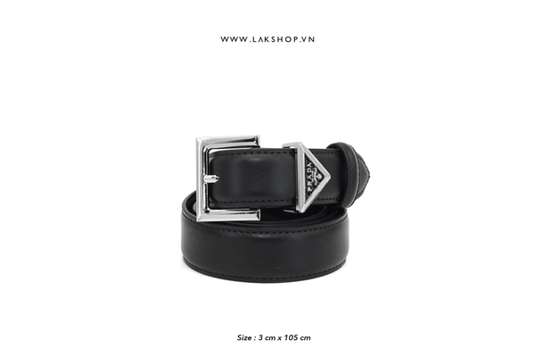 Thắt Lưng P.R.D Black Leather Square Triangle Logo Belt 3cm