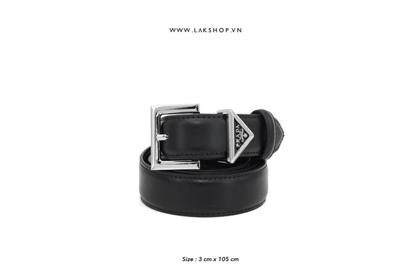 P.R.D Black Leather Square Triangle Logo Belt 3cm