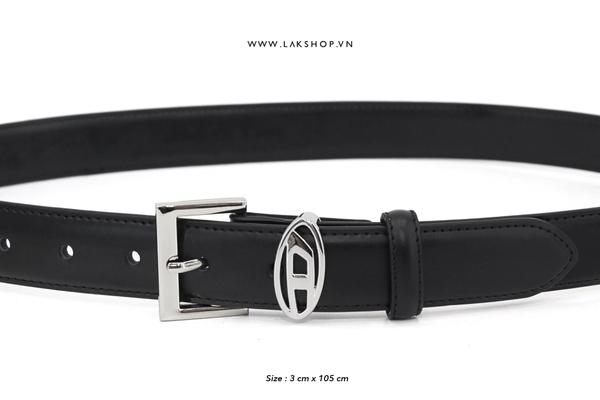 Thắt Lưng D Logo Black Leather Square Triangle Logo Belt 3cm