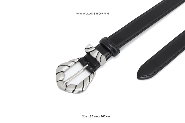 Black Leather Seashell Pattern Buckle Belt 2.5cm
