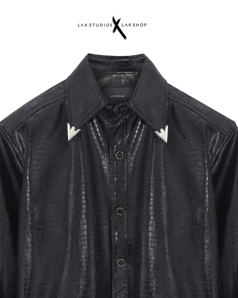 Áo Lak Studios Faux Leather Crocodile Shirt