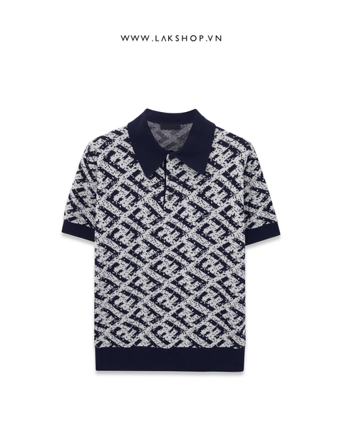 Áo FF Navy Grey Monogram Knit Polo