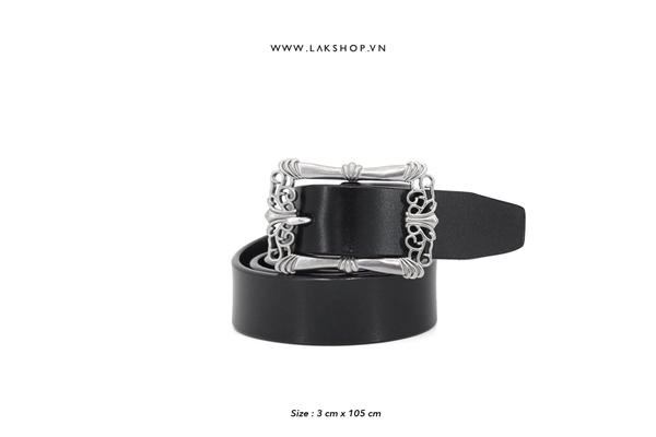 Black Leather Square Baroque Belt (3cm)