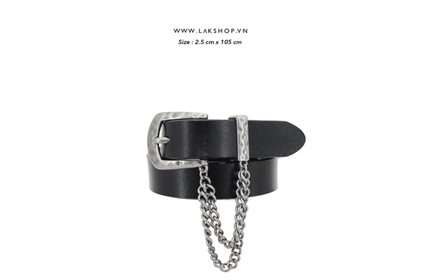 Thắt Lưng Black Leather Square with Chain Belt (2.5cm)