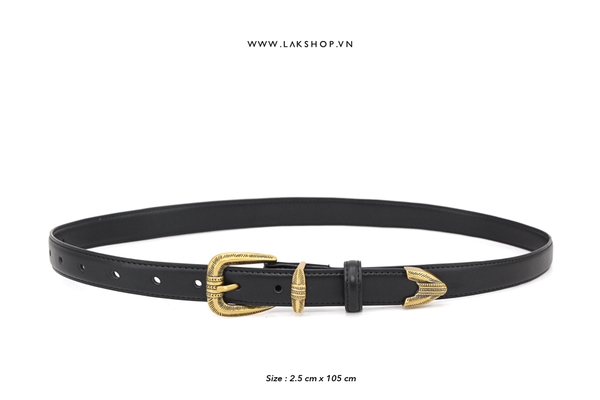 Thắt Lưng Black Leather Brocade Gold Belt 2.5cm