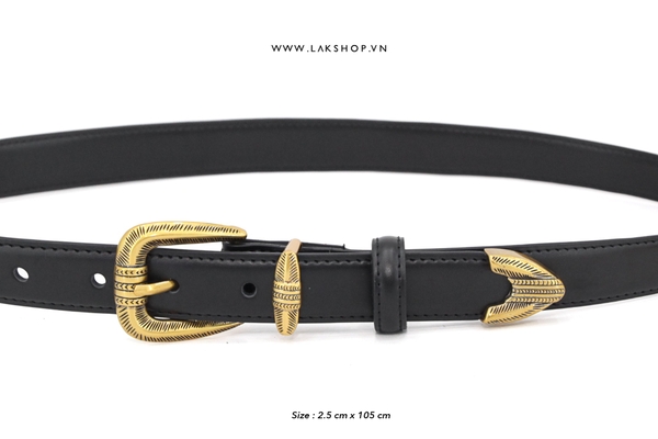 Thắt Lưng Black Leather Brocade Gold Belt 2.5cm