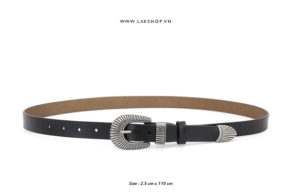 Thắt Lưng Black Leather Seashell Buckle Belt 2.5 cm