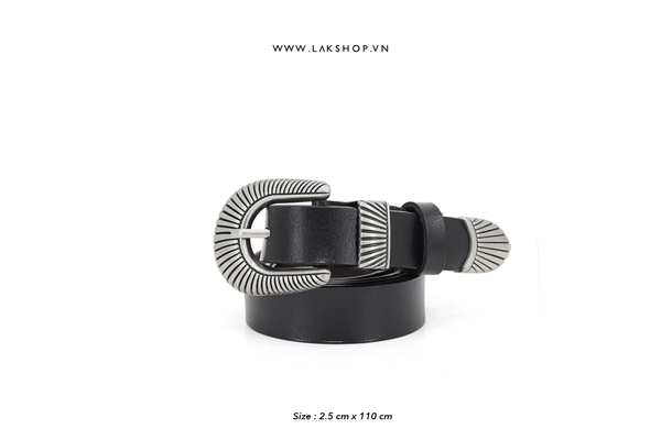 Thắt Lưng Black Leather Seashell Buckle Belt 2.5 cm