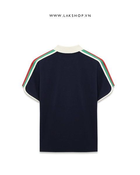 GG Web-Stripe Cotton Polo Shirt in Blue