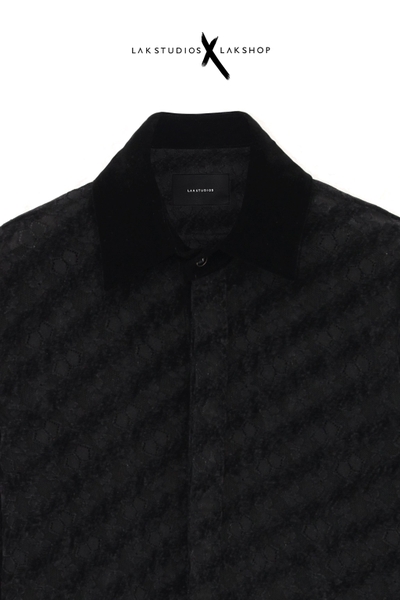 Áo Lak Studios Black Velvet Stripe Mesh Fur Shirt