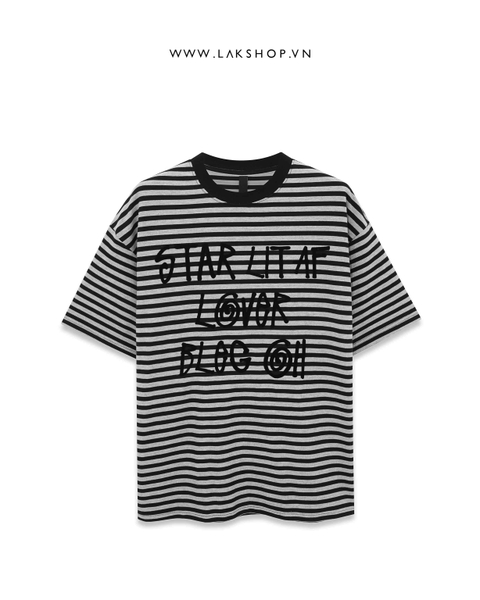 Grey Black Stripe Slogan T-shirt