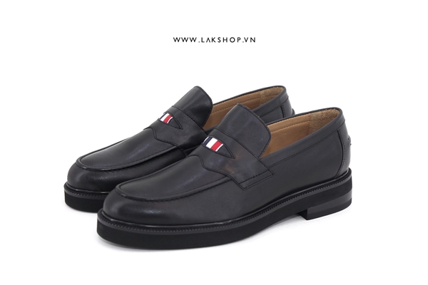 Th0m Br0wne Pebbled Leather Penny Loafers in Black