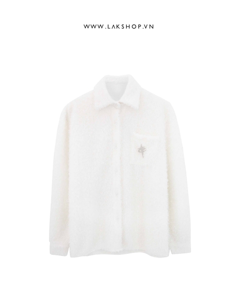 Áo Oversized White Faux Fur Shaggy Shirt