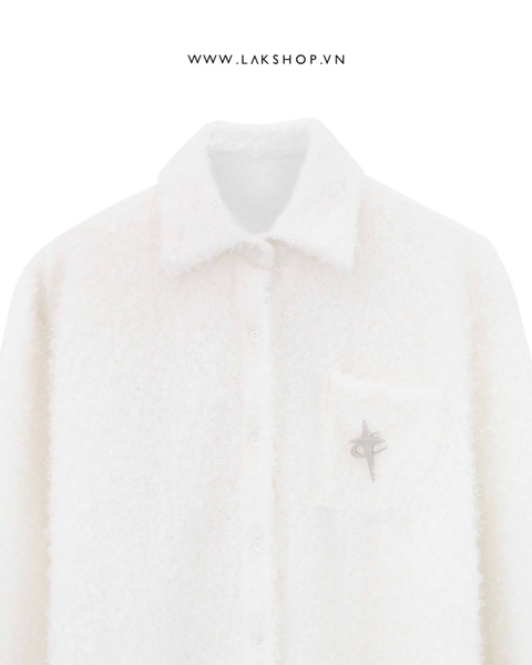 Áo Oversized White Faux Fur Shaggy Shirt