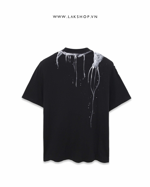 Oversized Black Flowing Paint Shoulder Padding T-shirt