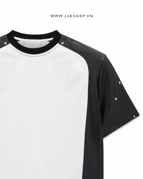 Oversized White x Leather Shoulder Padding T-shirt